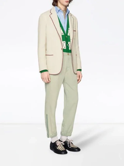 Shop Gucci Slogan Patch Knit Jersey Jacket In 1902 ???