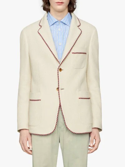 Shop Gucci Slogan Patch Knit Jersey Jacket In 1902 ???