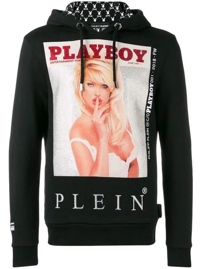 Shop Philipp Plein X Playboy Printed Crystal Hoodie In Black