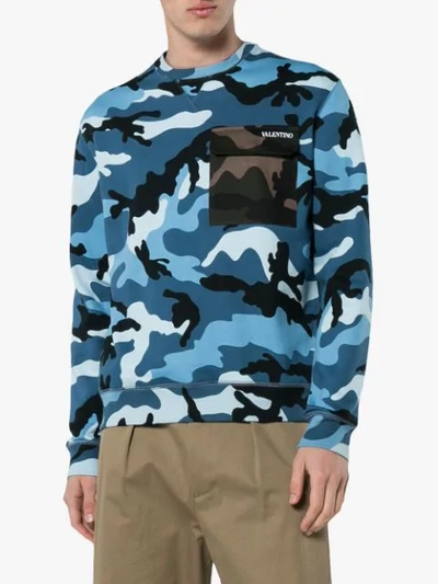 Shop Valentino Camushuffle Print Sweatshirt In Blue