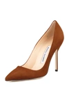 Manolo Blahnik Bb 105 Suede Point Toe Pumps In Cognac