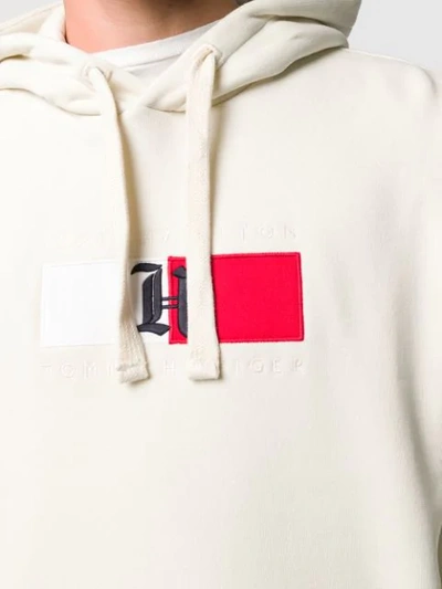 Shop Tommy Hilfiger Embroidered Logo Flag Hoodie In Neutrals