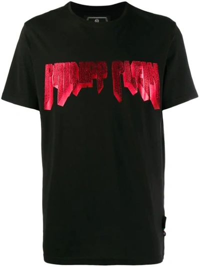 Shop Philipp Plein Sequinned Logo T-shirt In Black