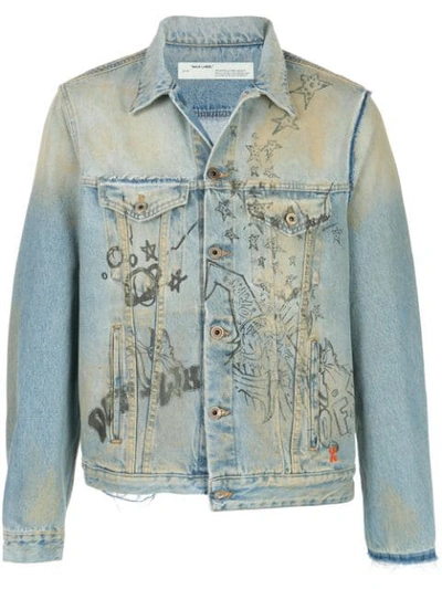 Shop Off-white Distressed Denim Jacket In Blue