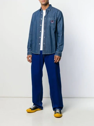 Shop Kenzo Embroidered Tiger Denim Shirt In Blue