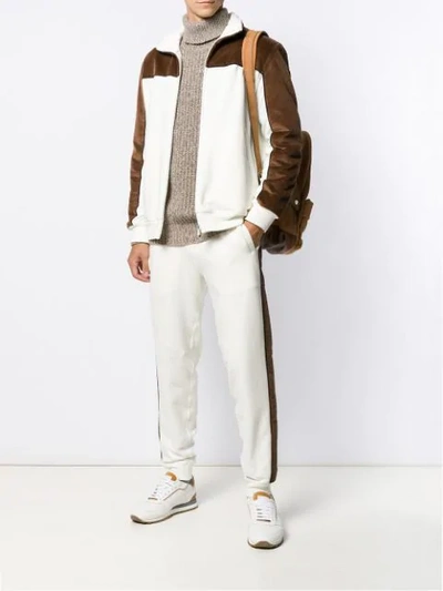 Shop Brunello Cucinelli Corduroy Stripe Track Pants In White