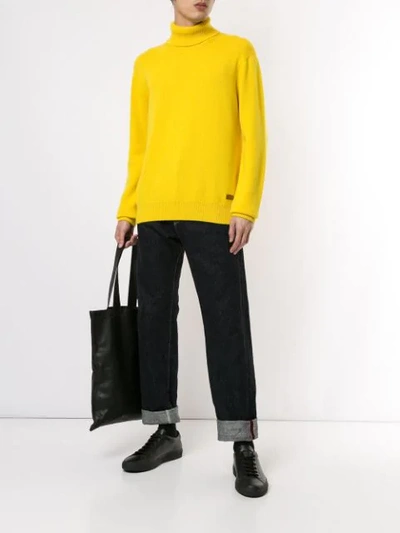 Shop Brioni Turtleneck Fine Knit Jumper In Yellow