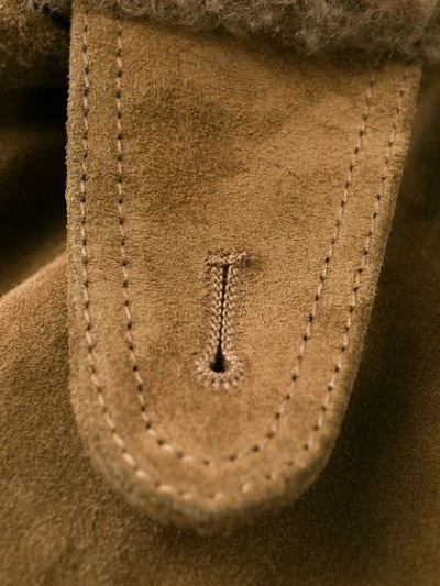 Shop Saint Laurent Shearling Collar Suede Jacket In Brown