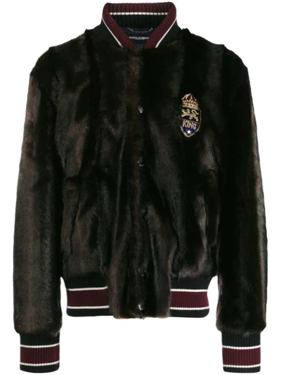 Shop Dolce & Gabbana Faux Fur Bomber Jacket In Brown