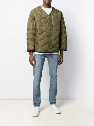 Shop Buscemi Quilted Graphic Print Jacket In Green