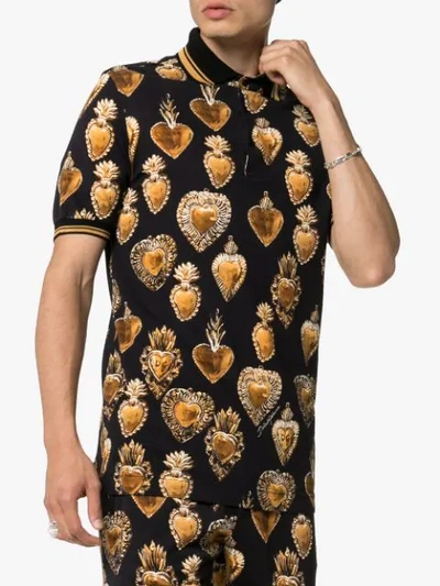 Shop Dolce & Gabbana Sacred Heart Print Polo Shirt In Black