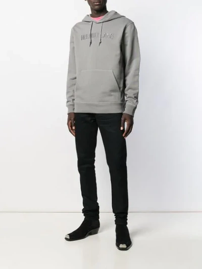 Shop Helmut Lang Embroidered Logo Hoodie In Grey