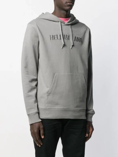 Shop Helmut Lang Embroidered Logo Hoodie In Grey