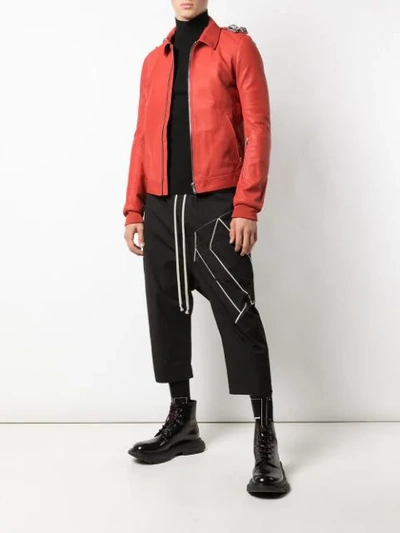 Shop Rick Owens Chain Detail Biker Jacket In Red