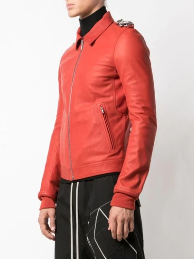 Shop Rick Owens Chain Detail Biker Jacket In Red