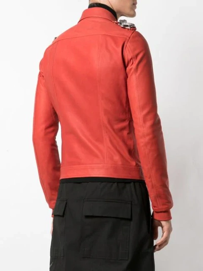 Shop Rick Owens Chain Detail Biker Jacket In Red