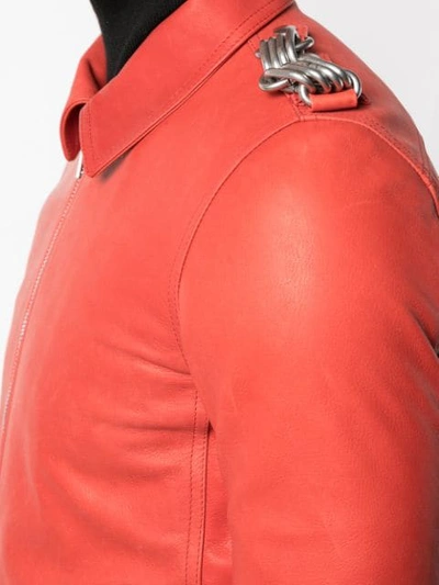 Shop Rick Owens Chain Detail Biker Jacket In Red