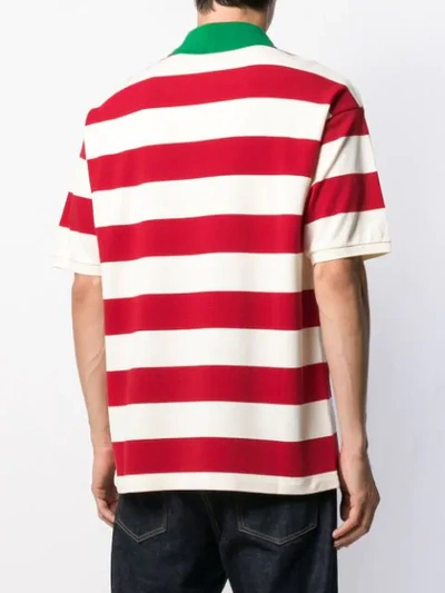Shop Gucci Embroidered Striped Polo Shirt In Red
