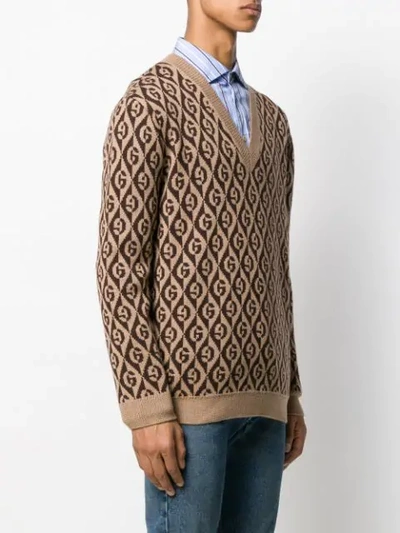Shop Gucci G Rhombus V-neck Sweater In Brown