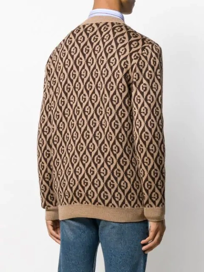 Shop Gucci G Rhombus V-neck Sweater In Brown