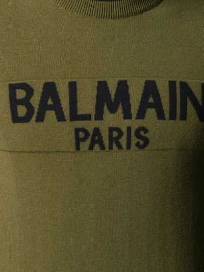 Shop Balmain Intarsia-knit Jumper - Green