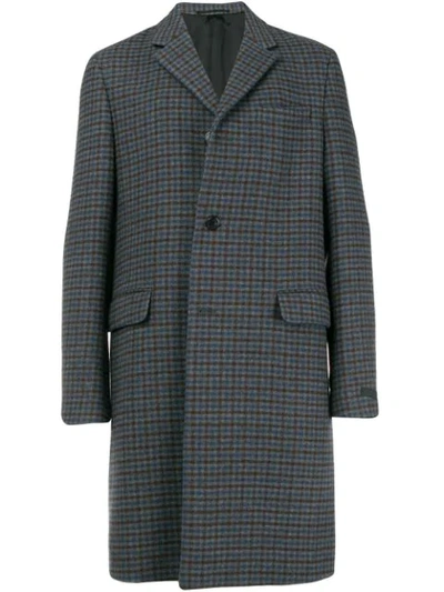 Shop Prada Single Breasted Check Coat In Grey