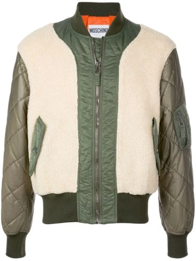 Shop Moschino Dual-texture Bomber Jacket In Green