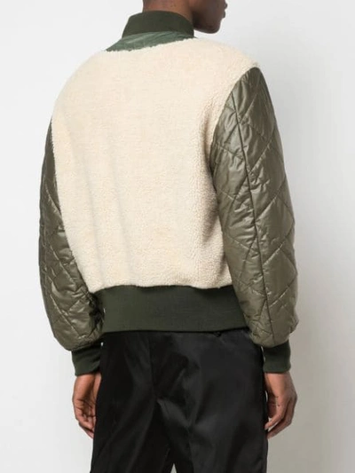 Shop Moschino Dual-texture Bomber Jacket In Green