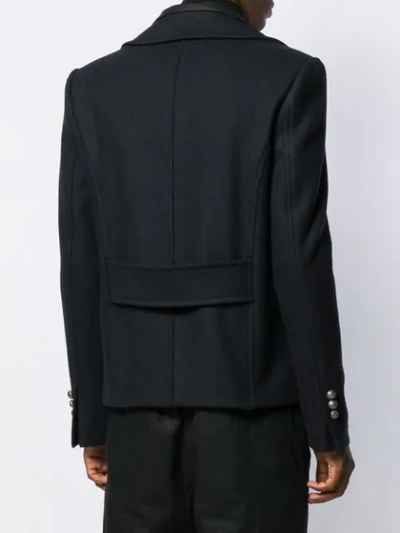 Shop Balmain Leather Layered Double Breasted Coat In Black