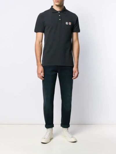 Shop Maison Kitsuné Fox Head Polo Shirt In Grey