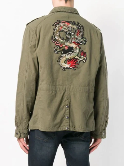 Shop John Varvatos Embroidered Dragon Military Jacket In Green