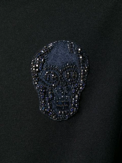 Shop Alexander Mcqueen Embroidered Beaded Skull Zipped Hoodie In Black