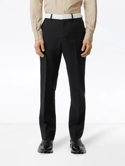 Shop Burberry Tri-tone Mohair Wool Tailored Trousers In Black