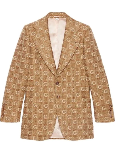 Shop Gucci Textured G Wool Jacket In Brown