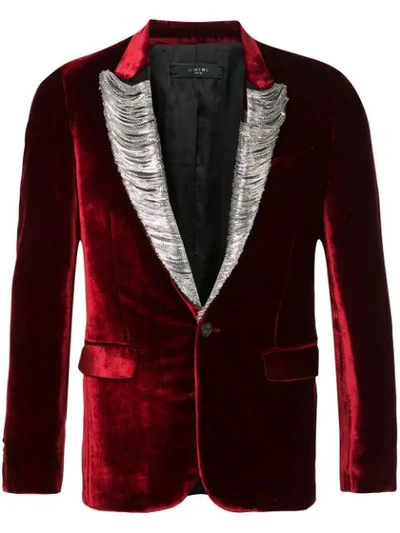 Shop Amiri Embellished Velvet Blazer In Red