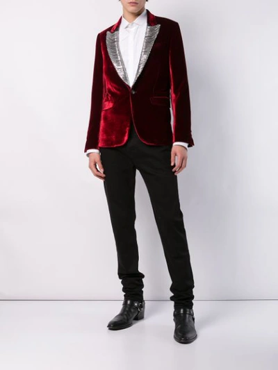 Shop Amiri Embellished Velvet Blazer In Red