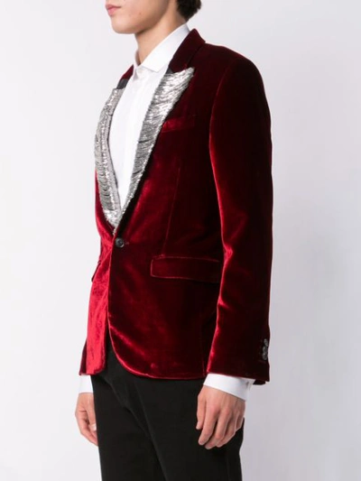 Shop Amiri Embellished Velvet Blazer In Red