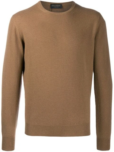 Shop Dell'oglio Crew Neck Knit Sweater In Brown