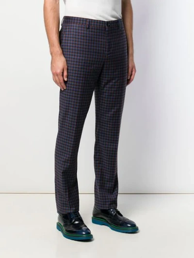 Shop Ps By Paul Smith Check Pattern Trousers In Blue