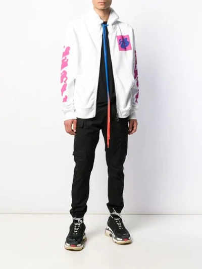 Shop Off-white Zip Front Graphic Print Hoodie In White