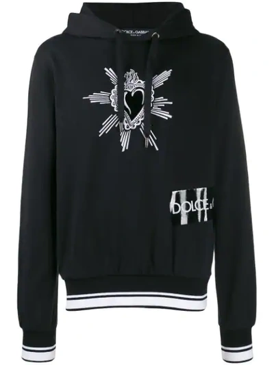 Shop Dolce & Gabbana Embroidered Heart Hoodie In Black