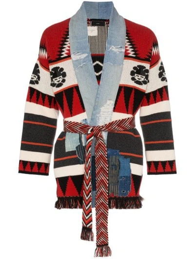 Shop Alanui X Greg Lauren Icon Intarsia Cashmere Kimono In Red