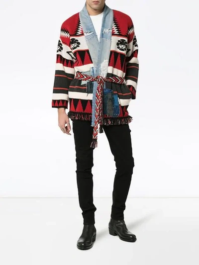 Shop Alanui X Greg Lauren Icon Intarsia Cashmere Kimono In Red