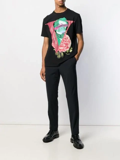 Shop Valentino V Face Rose Print T-shirt In Black