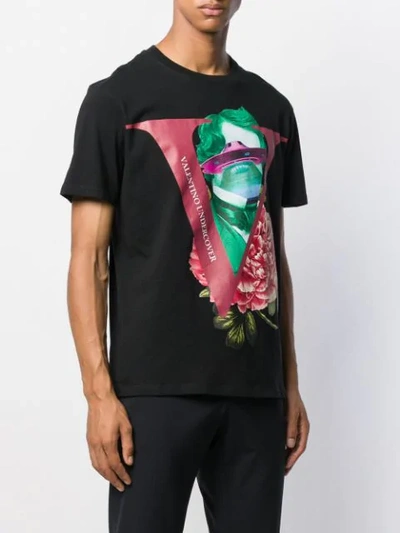 Shop Valentino V Face Rose Print T-shirt In Black