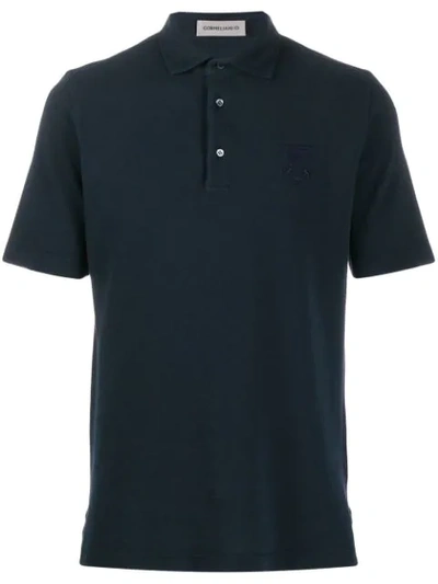 Shop Corneliani Embroidered Logo Polo Shirt In Blue