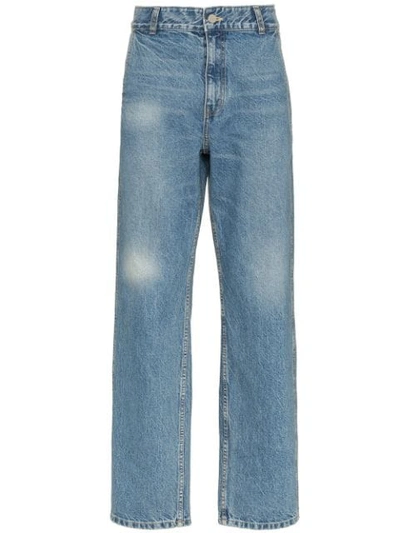 Shop Ader Error Faded Straight Cotton Jeans - Blue