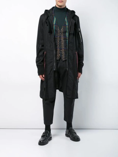 Shop Ziggy Chen Hooded Parka Coat In Black