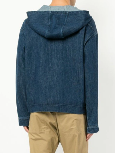 Shop Bassike Zipped Hooded Sweatshirt - Blue