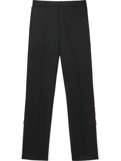 Shop Burberry Logo Print Two-tone Wool Mohair Trousers In Black